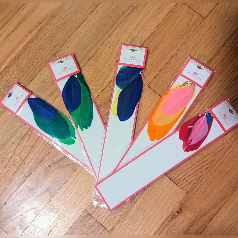 Bundle of 5 Multi Color Feather Fur Hair Accessories Clips Dog Cat Justice Pet